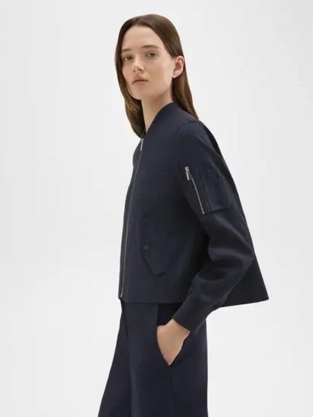 NEW Theory A-Line Flight Jacket in Recycled Nylon Black